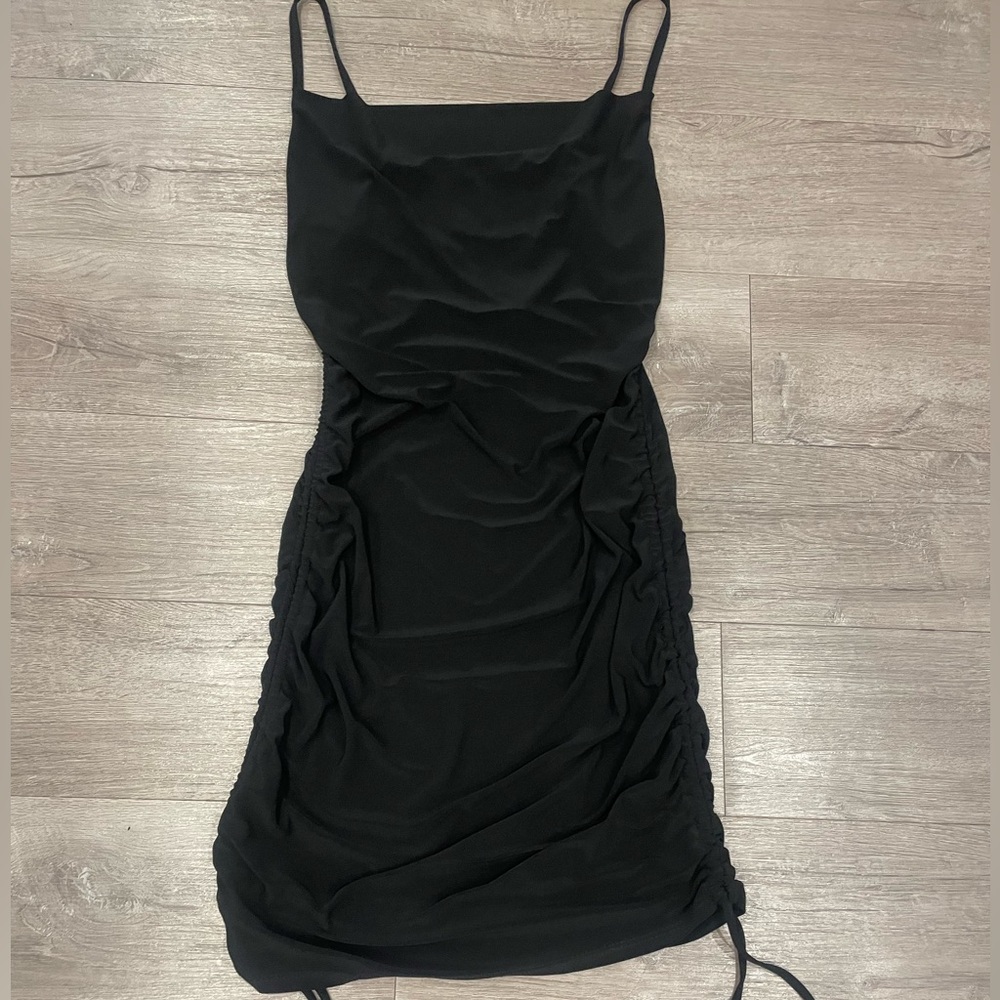 Mini Black Ruched Dress